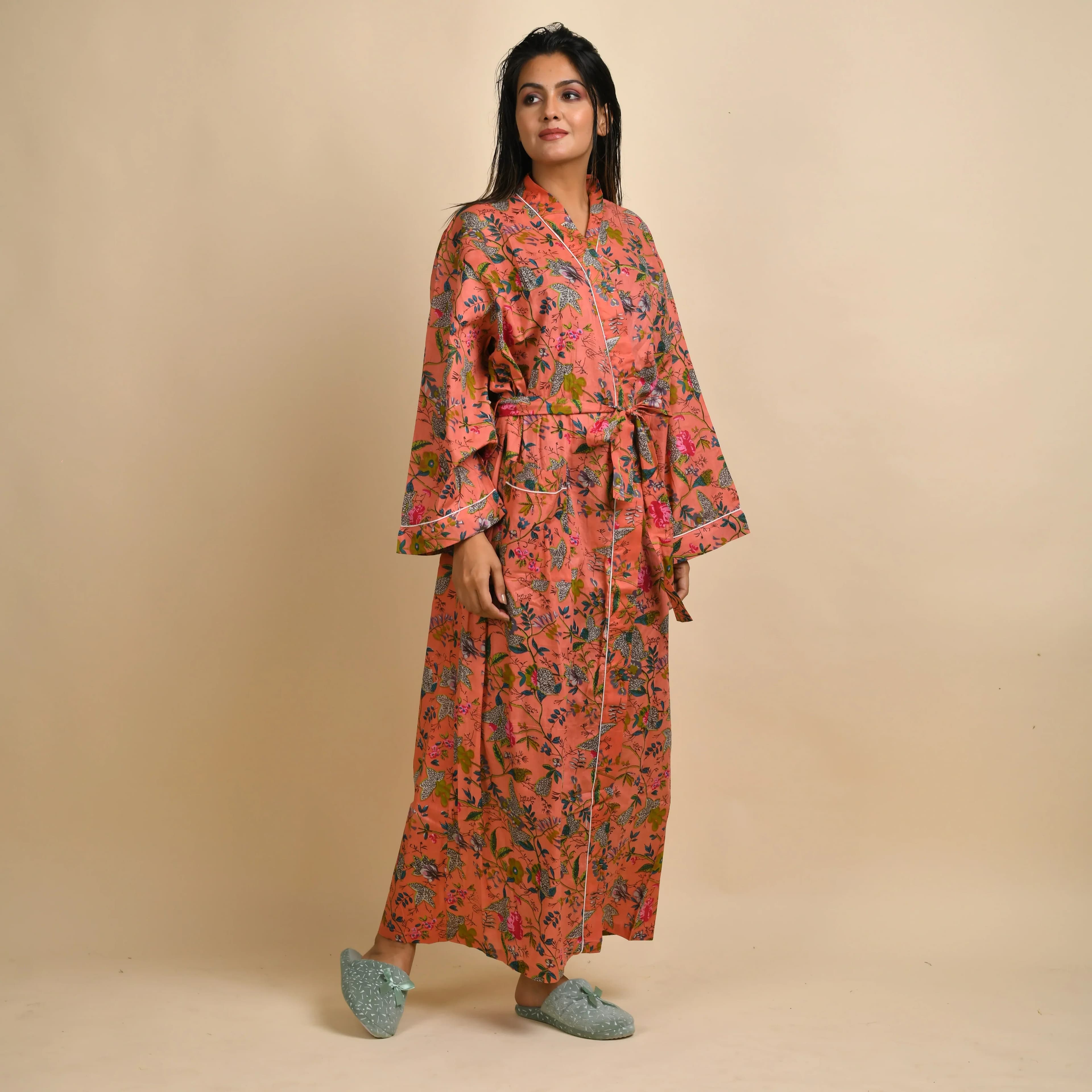 Peach Pure Cotton Kimono Robe