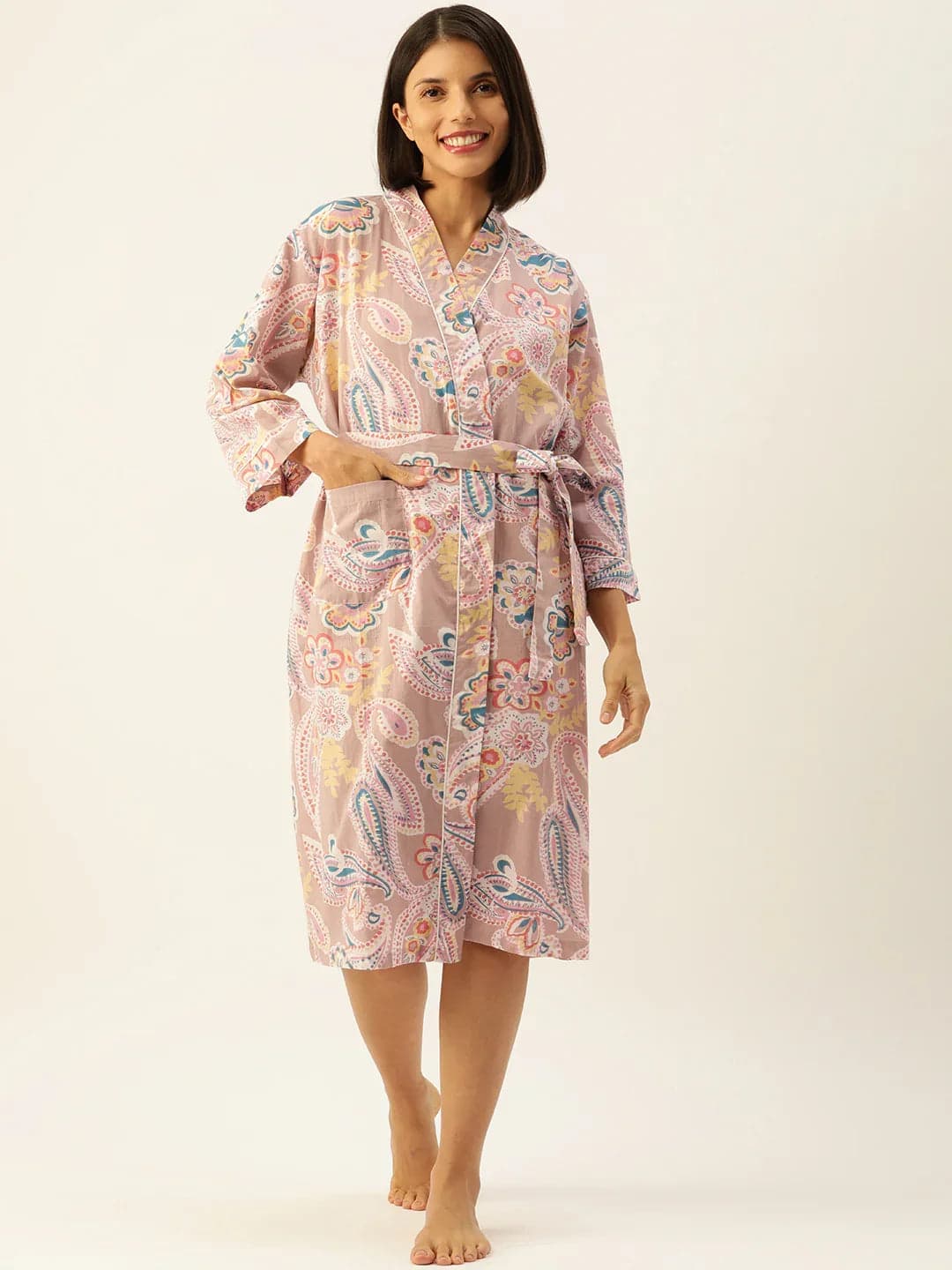 Paisley Hand Printed Pure Cotton Kimono Robe