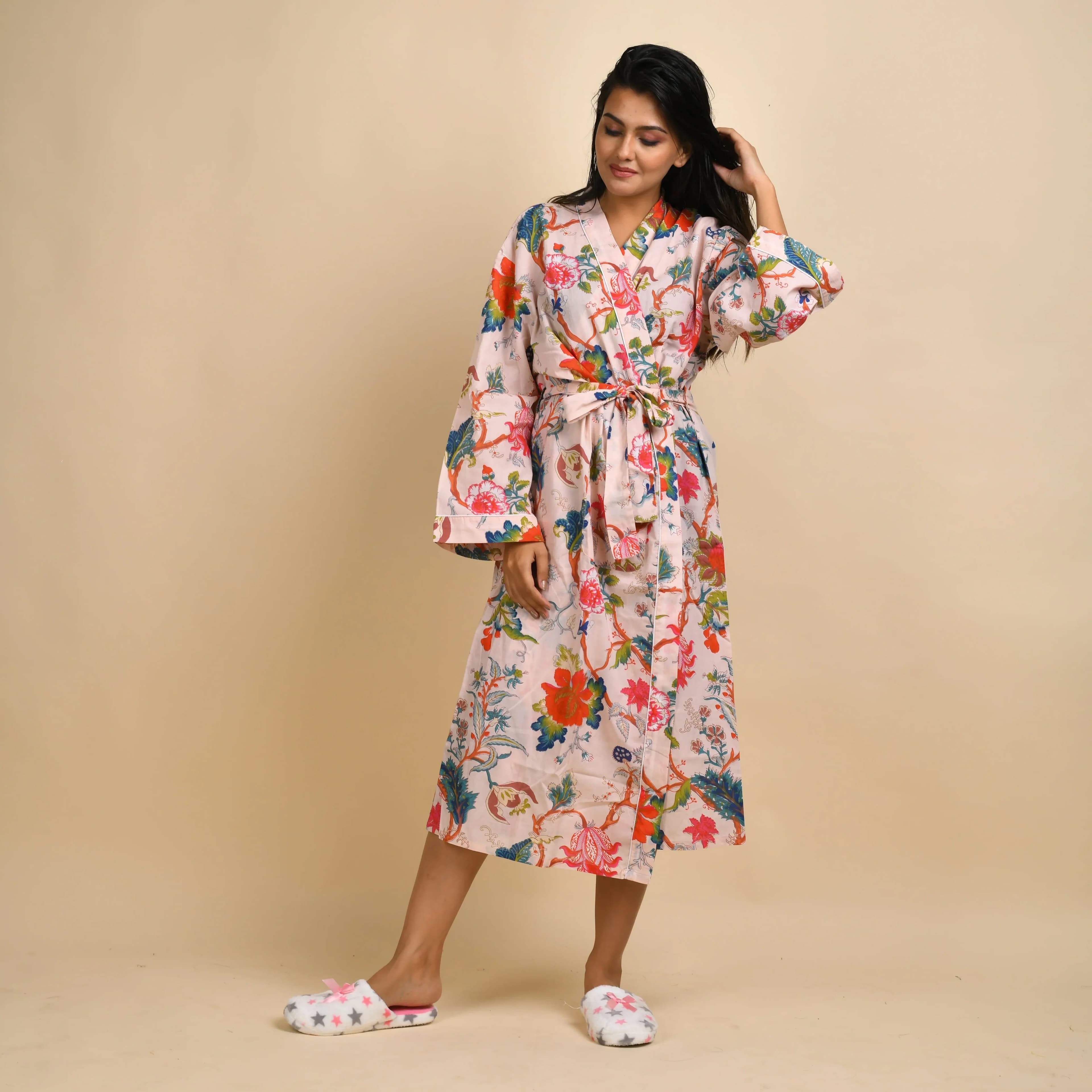 Multi-Colour Pure Cotton Kimono Robe