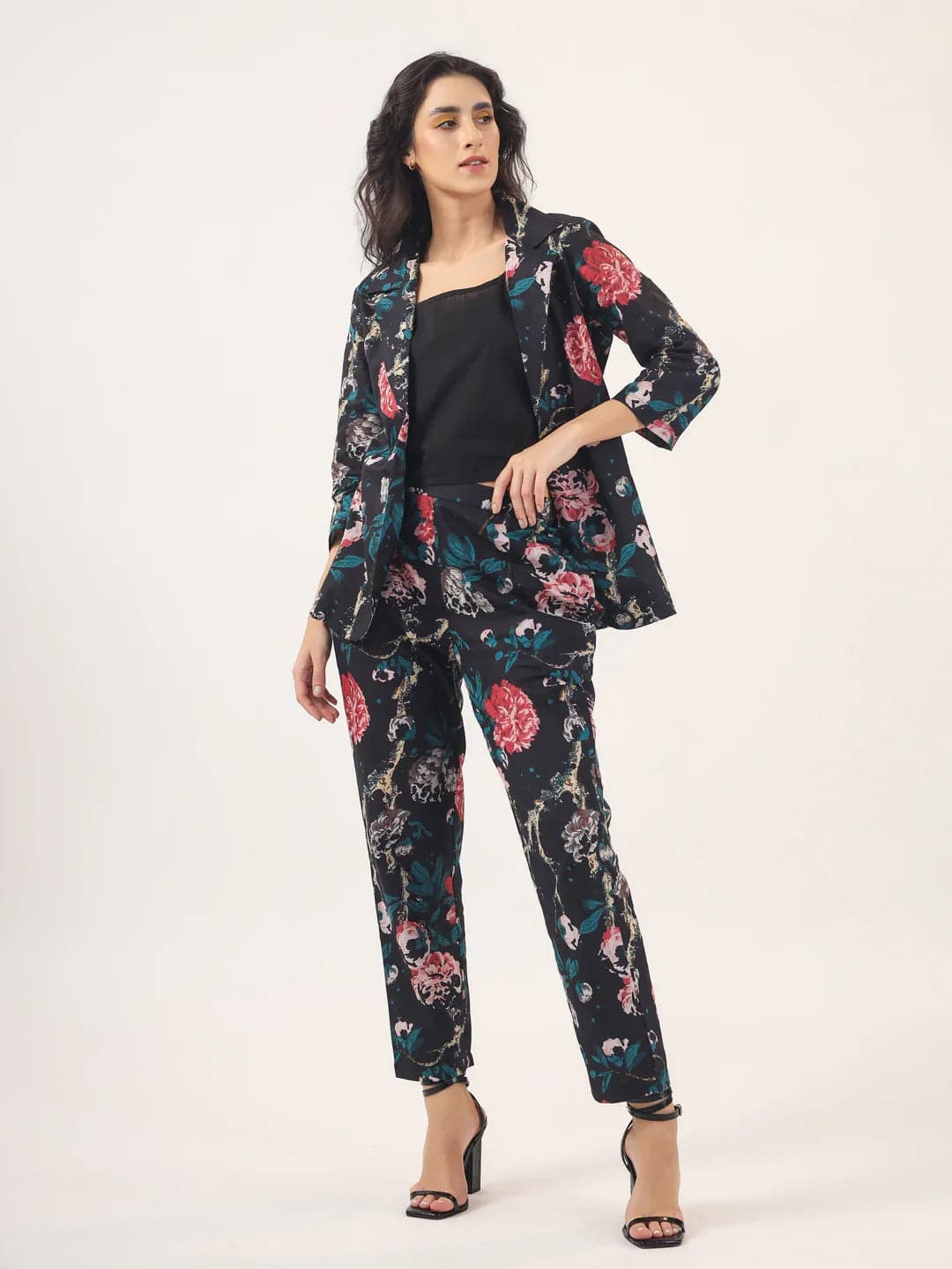 Black Floral Cotton Night Suit