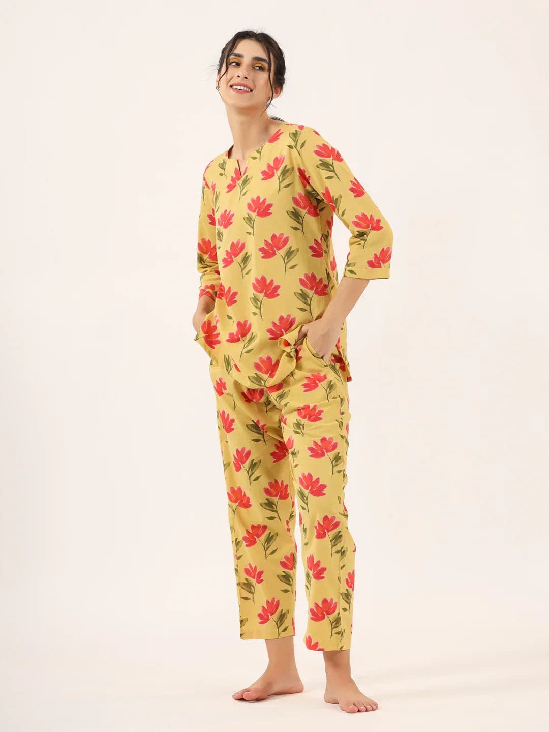 Tulip Print Cotton Night Suit