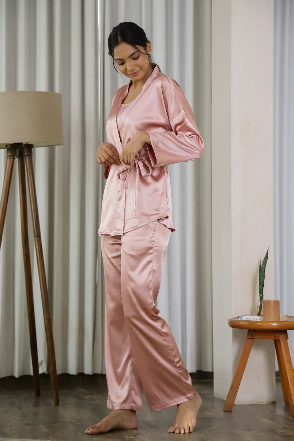 Pink Satin 3pcs. Night Suit Set