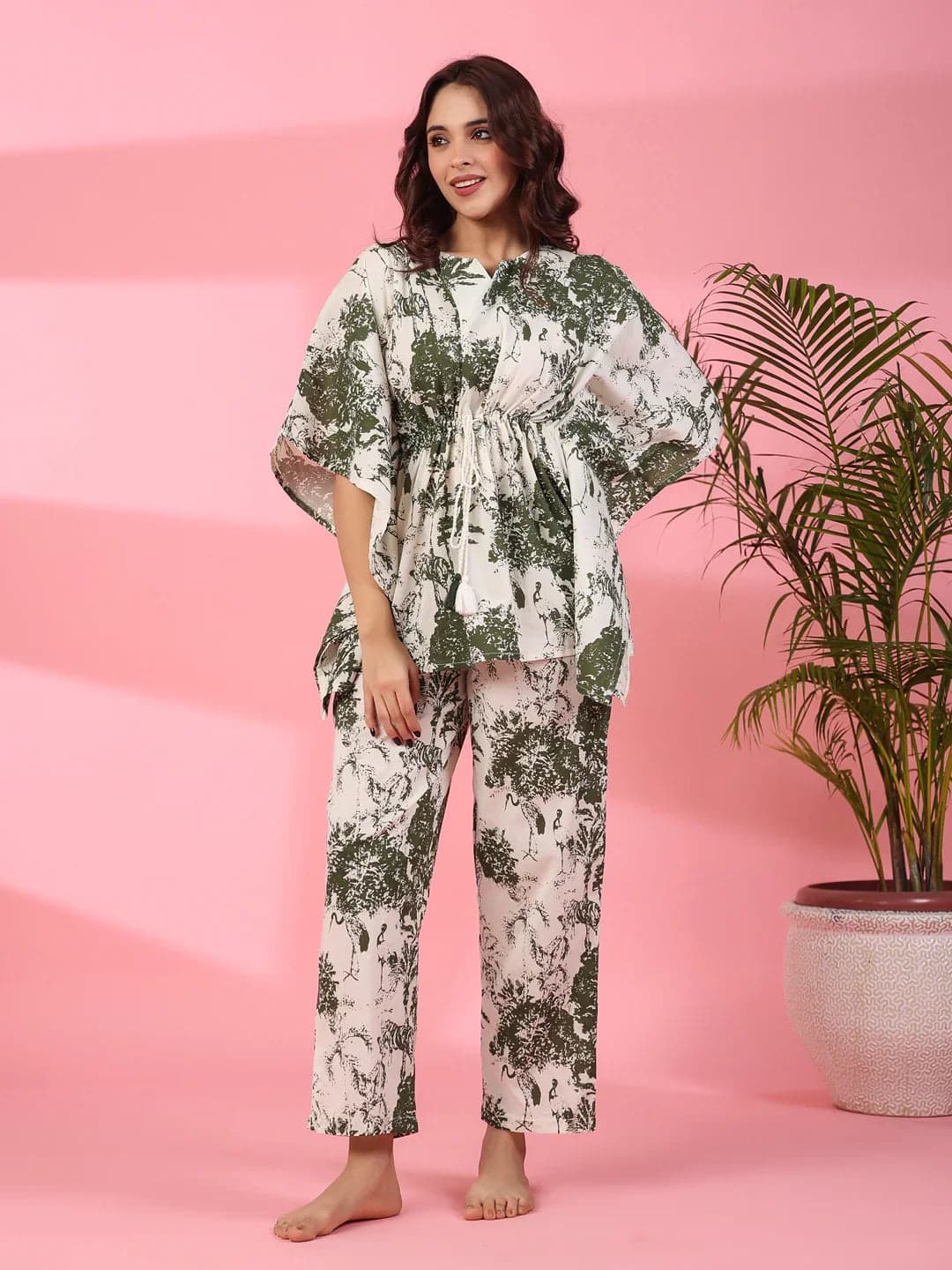 Jungle Print Cotton Kaftan Night Suit