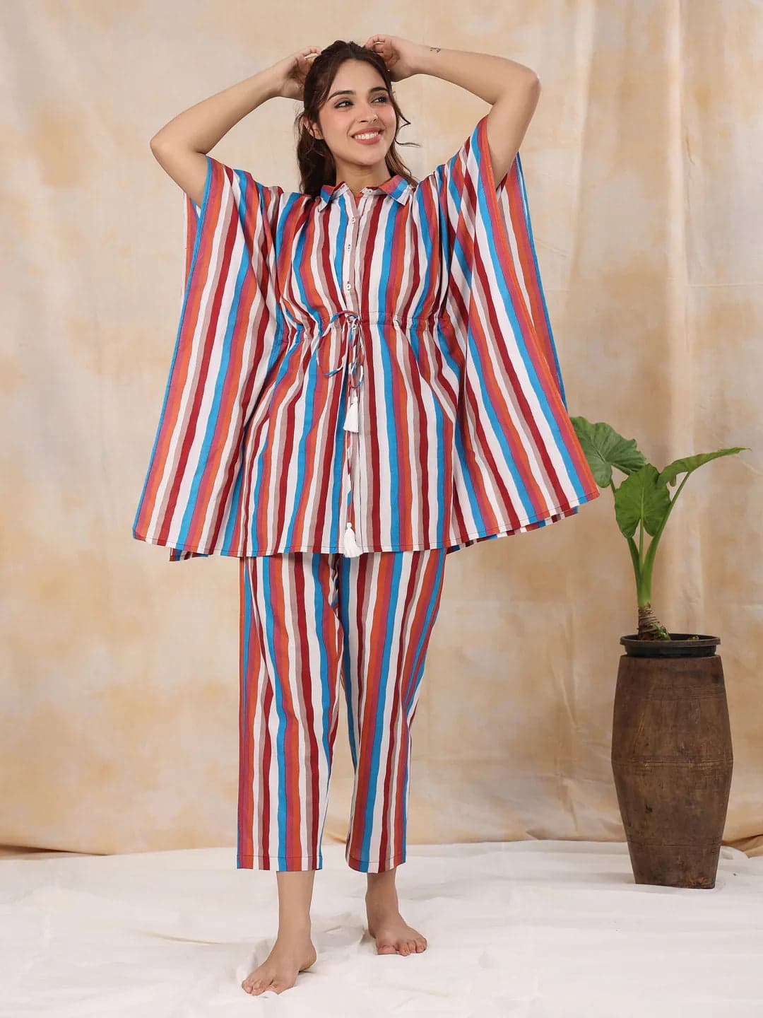 Red Stripes Kaftan Sleep Set