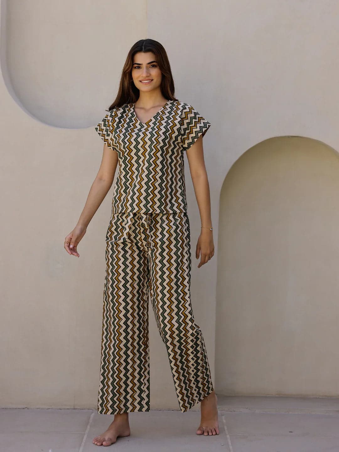 Beige Printed Loungewear Set