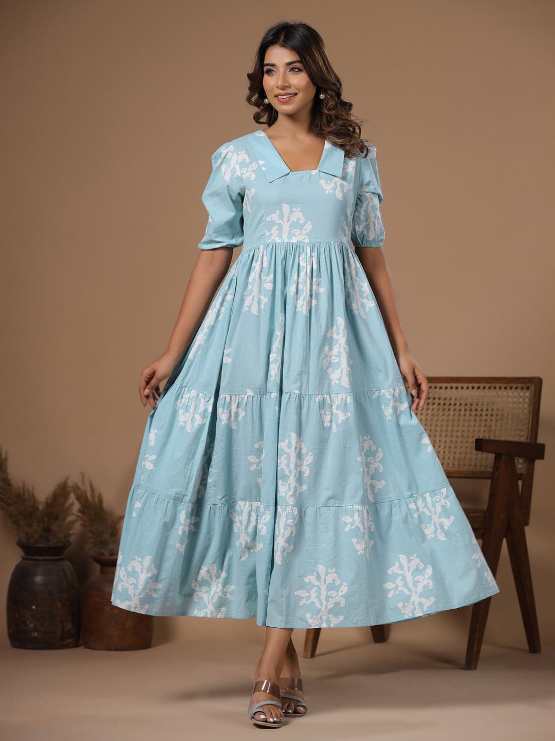 Women Blue Printed Ethnic Dress