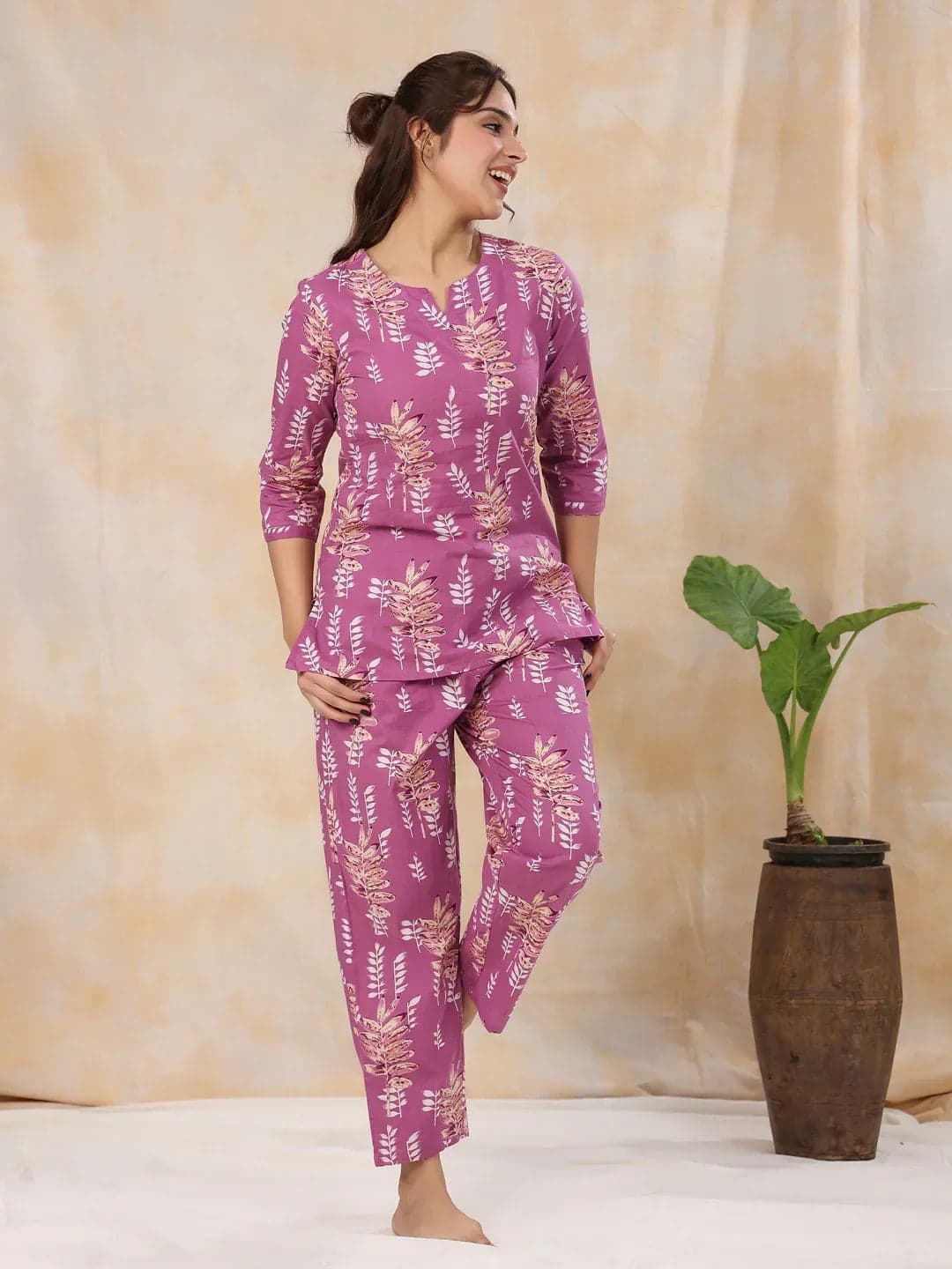 Heather Mauve Cotton Night Suit