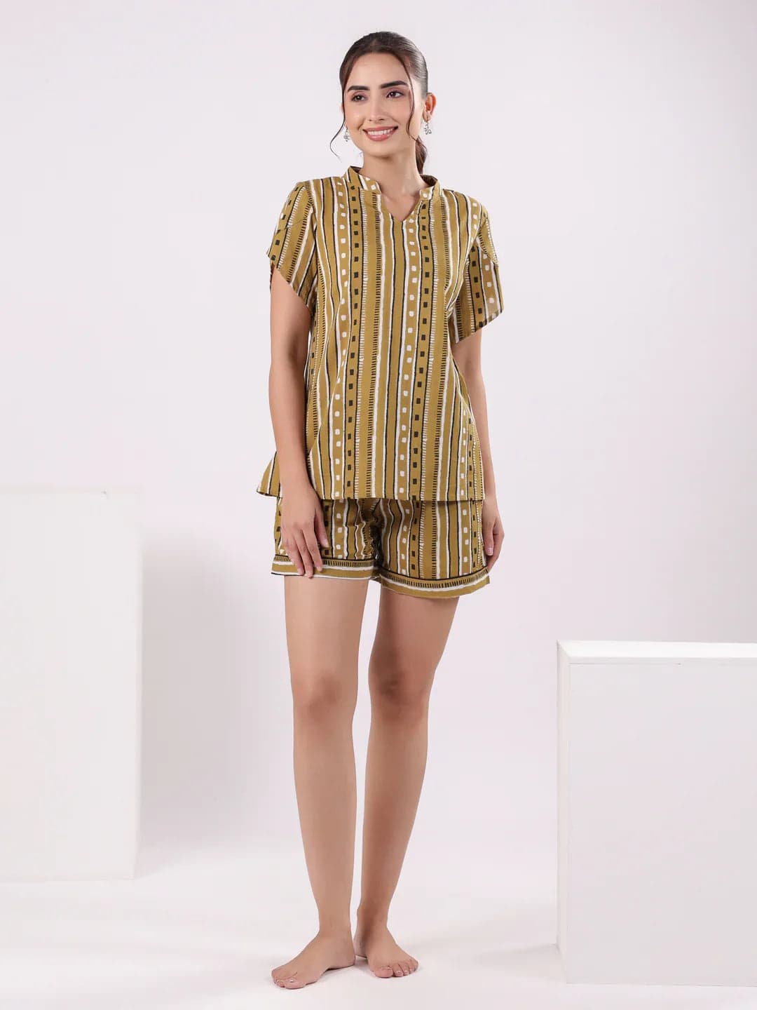 Cotton Stripted Printed Night Suit For Women