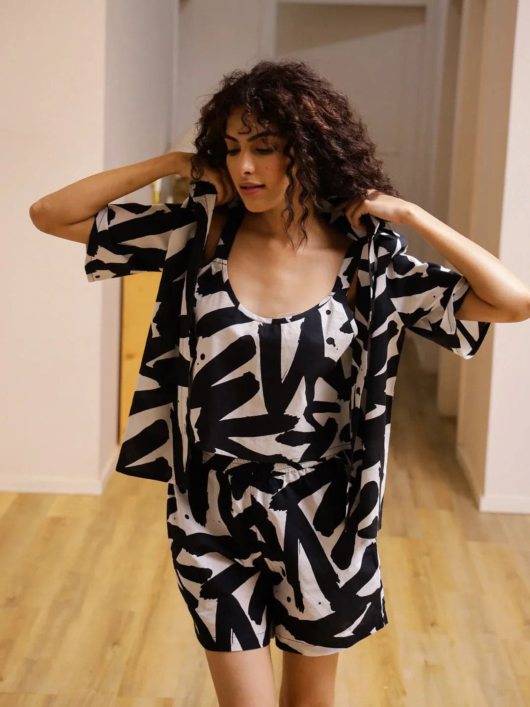 Set Of 3 Cotton Printed Night Suit Set