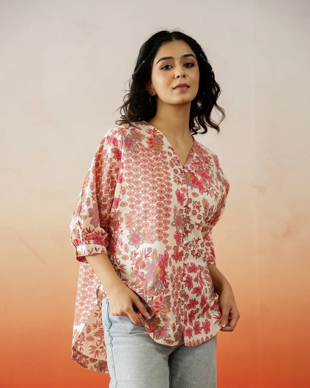 Floral Printed Cotton Top For Women