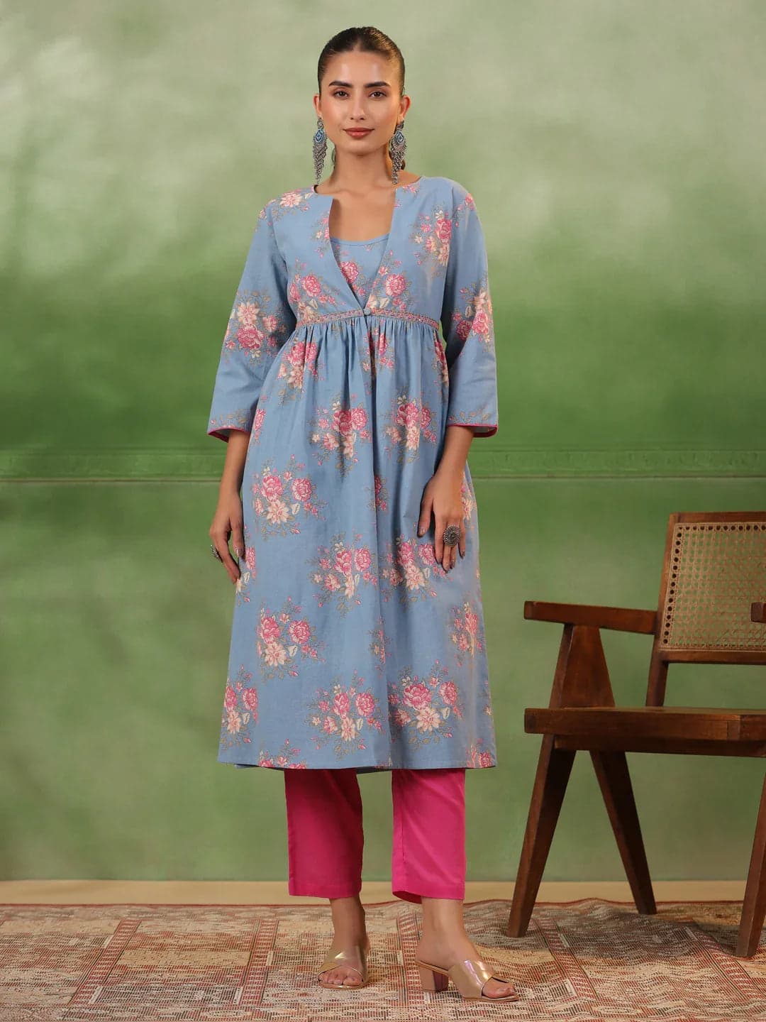 Set Of 3 Floral Printed Cotton Kurta Set