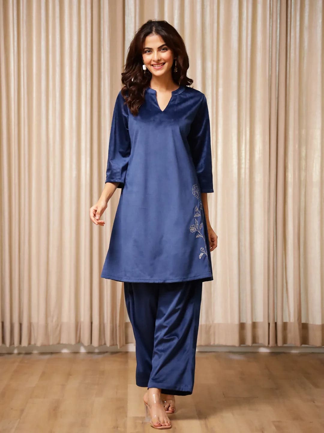 Blue Solid Co-Ord Set For Women
