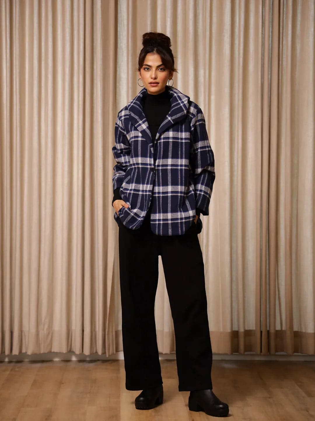 Blue Check Jacket For Women