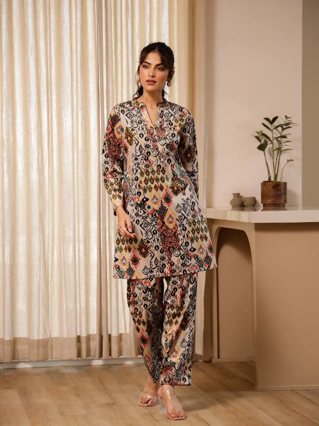 Multicolor Flower Printed Velvet Night Suit/Coord