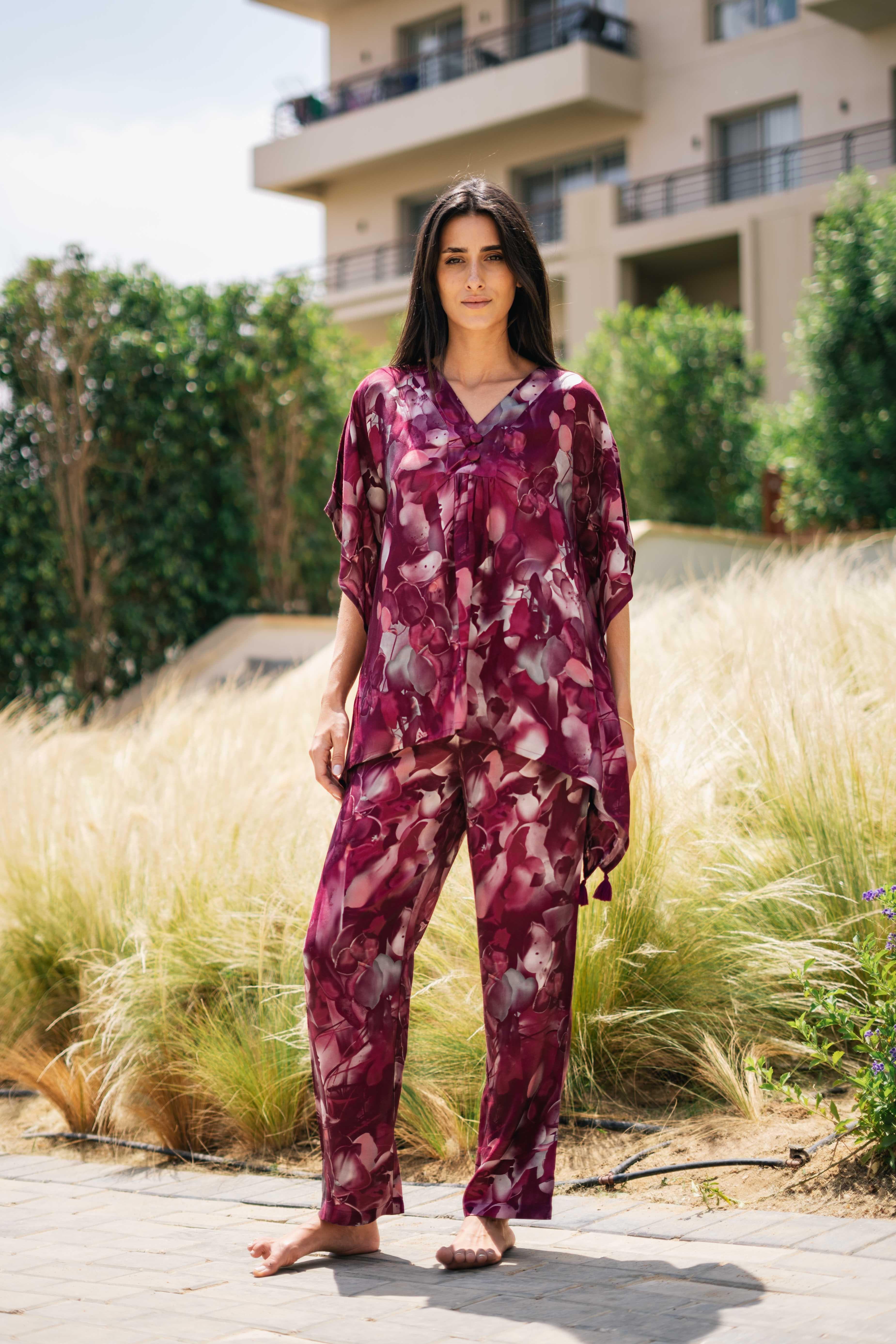 Floral Printed V-Neck Co-Ords Set For Women