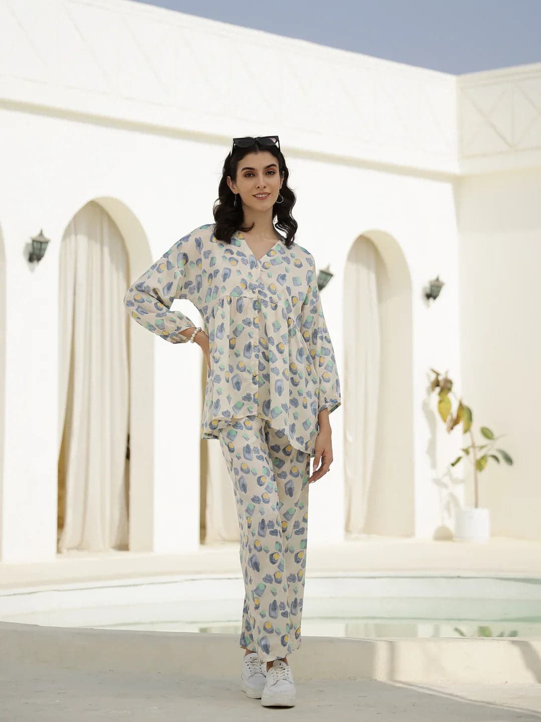 Floral Printed V-Neck Satin Loungewear Set