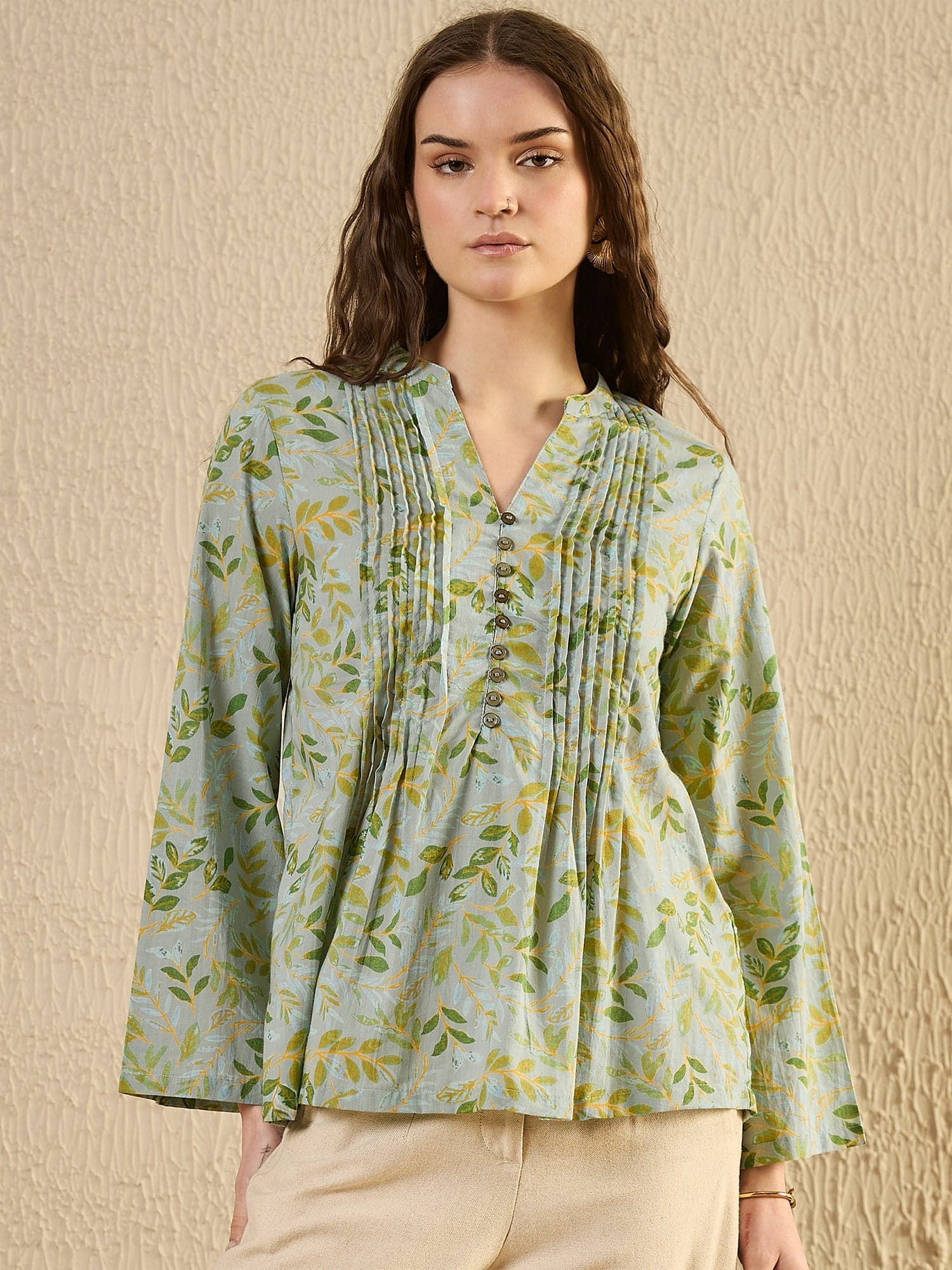 Green Tropical Pintuk Top