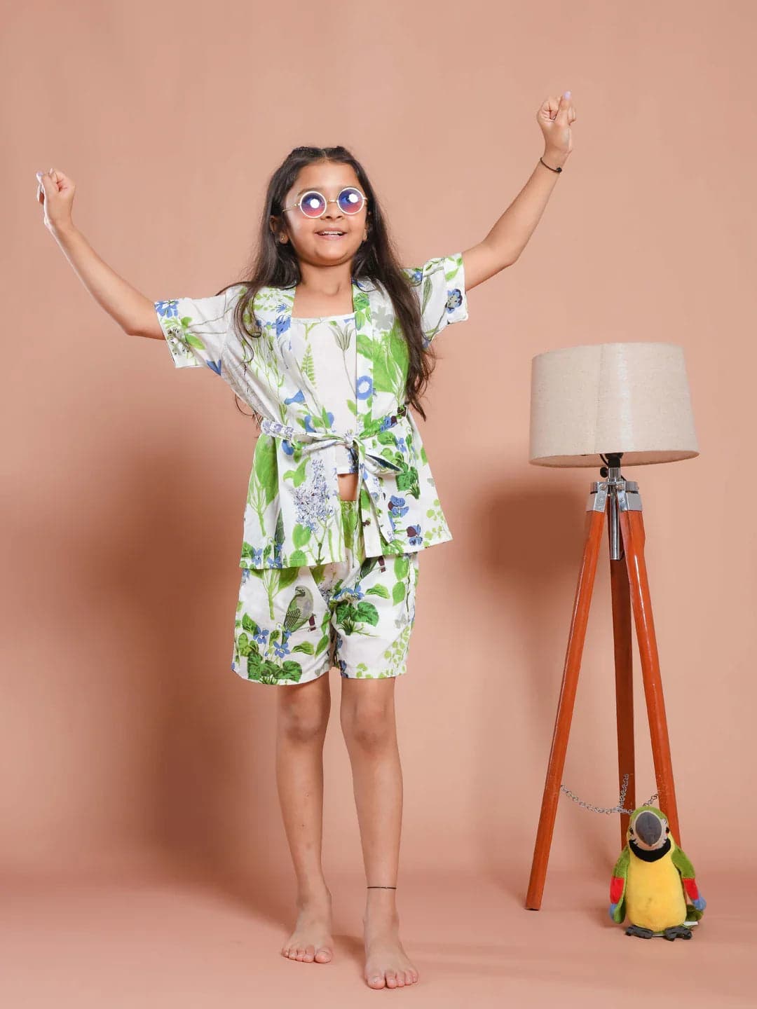 Set Of 3 Floral Printed White Kids Night Suit Set