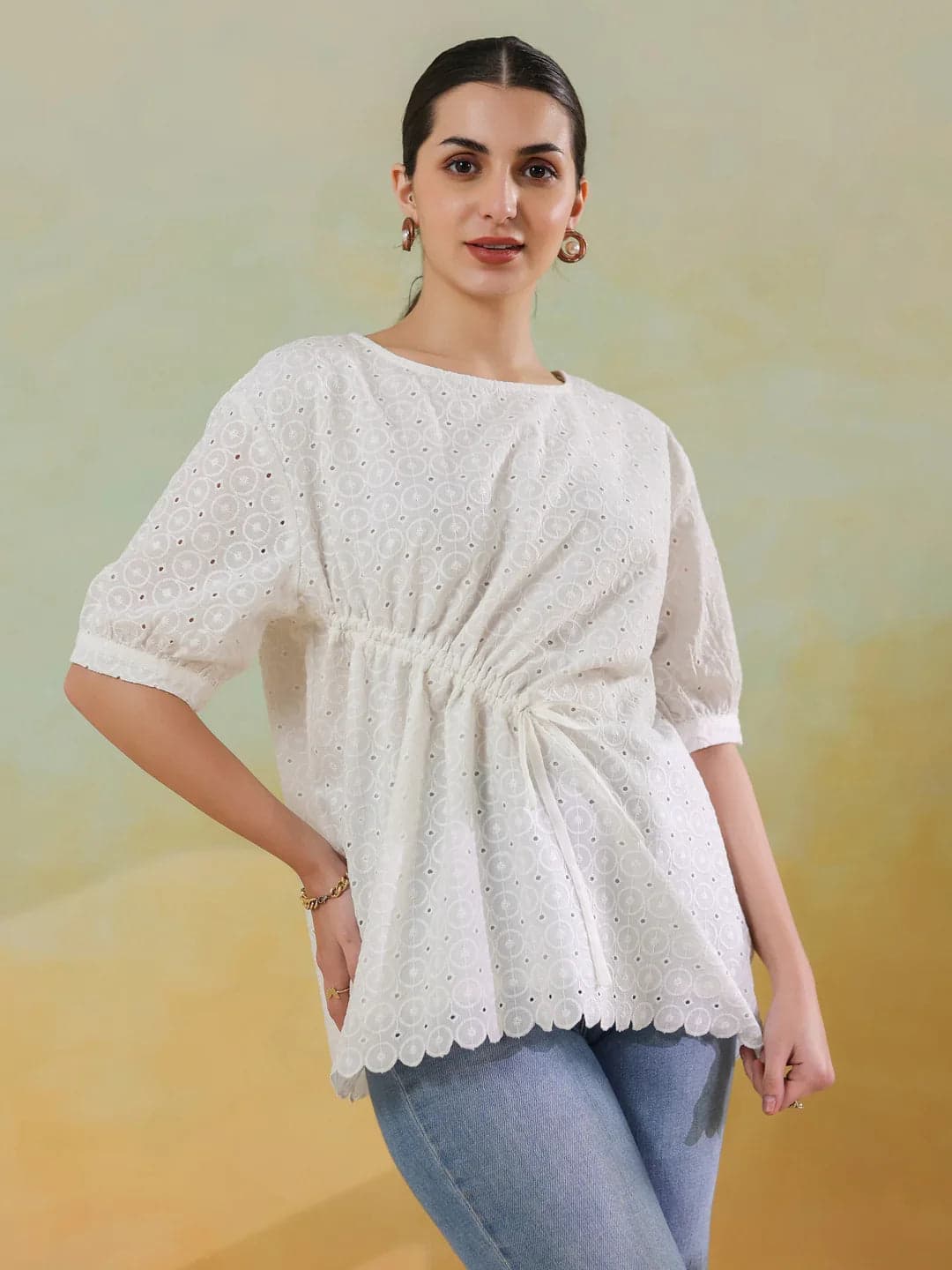 White Color Solid Top For Women