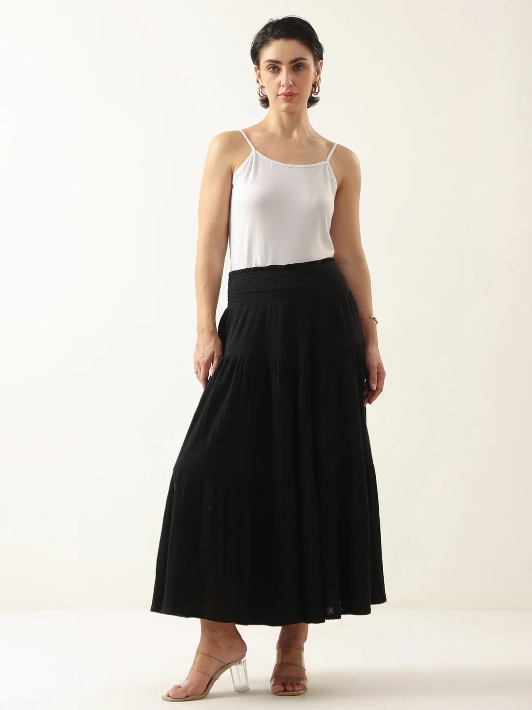 Black Pure Cotton Solid Skirt For Women And Girls