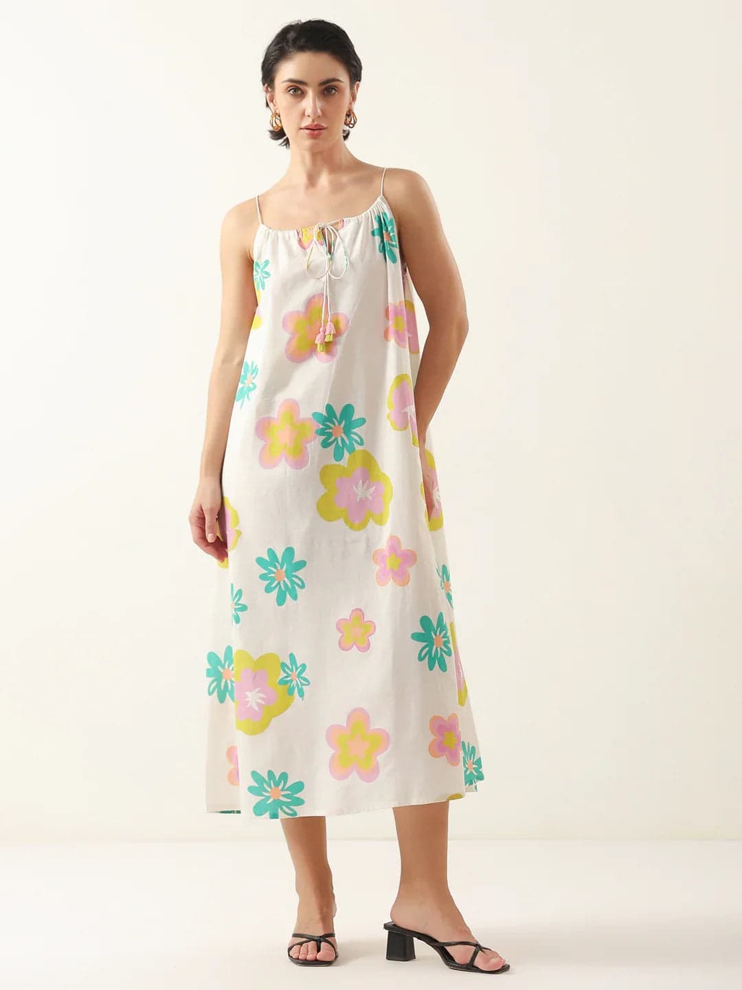 White Floral Printed Cotton Dress For Women And Girls