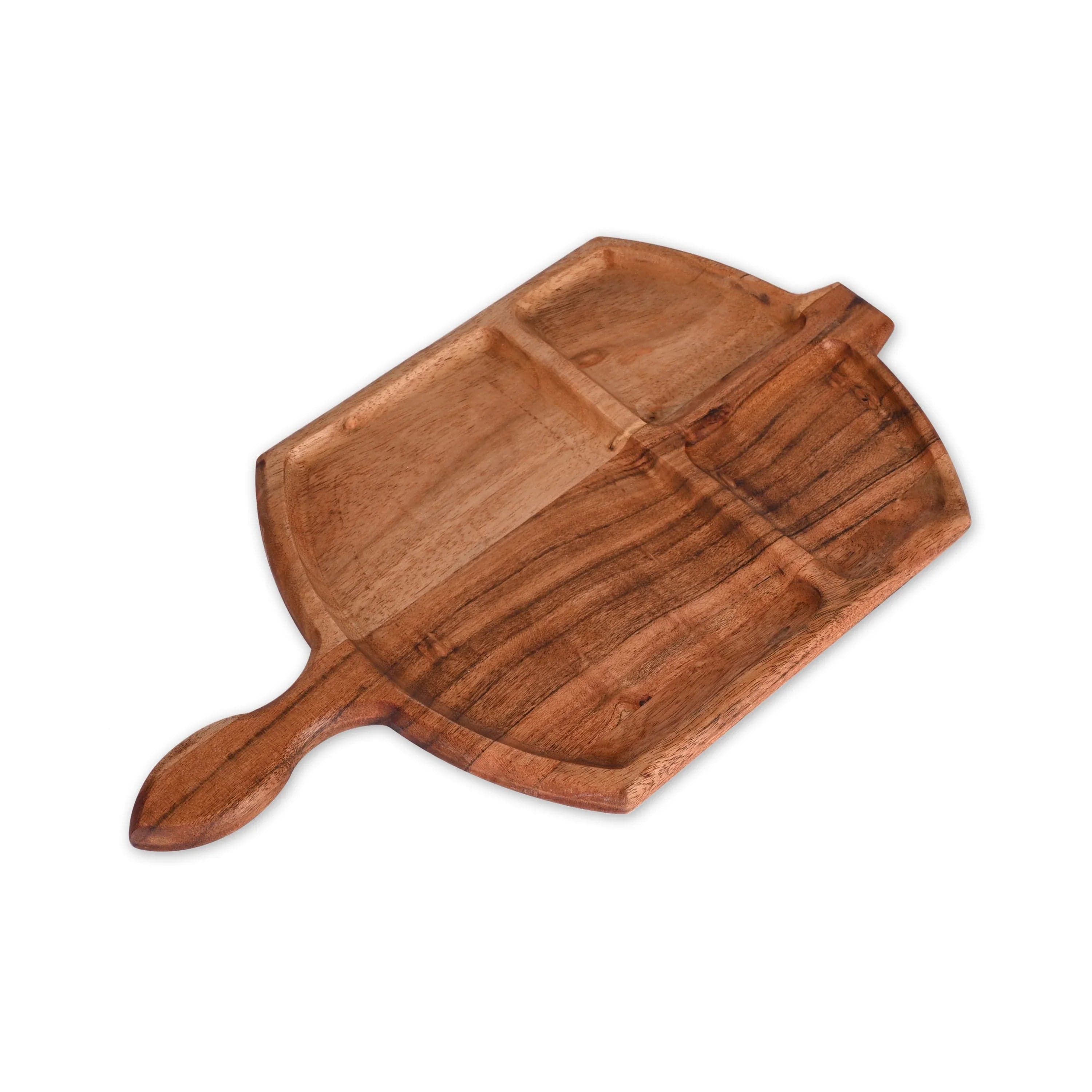 Acacia Wood Divided Paddle Serving Tray With Handle