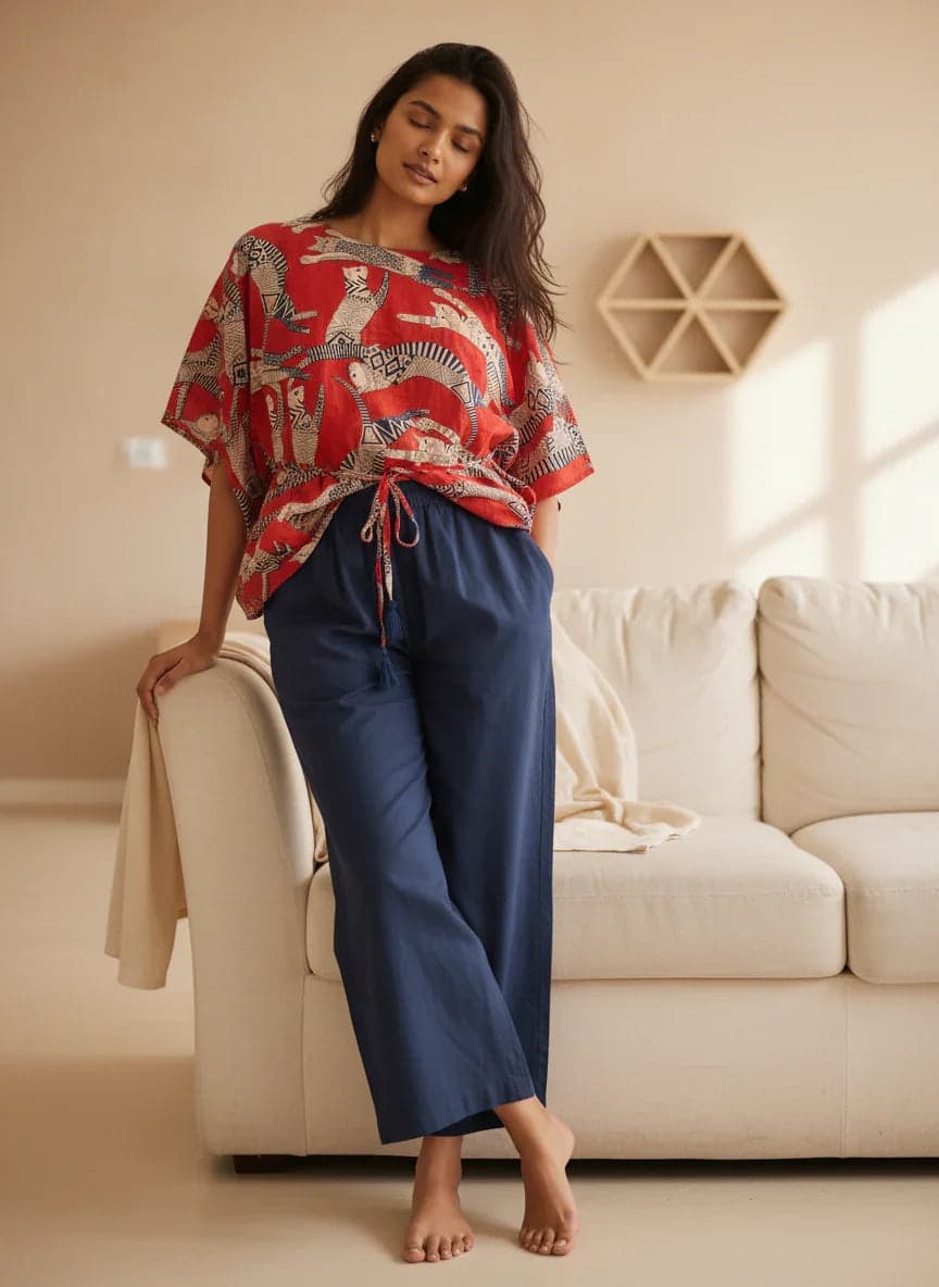 Red Dog Printed Cotton Night Suit Set
