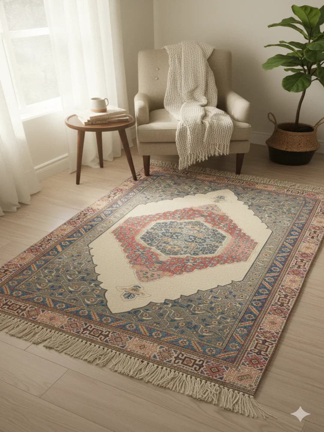 Multi Color Cotton Digital Print Stripe With Tassels And Fringed Edges Rug