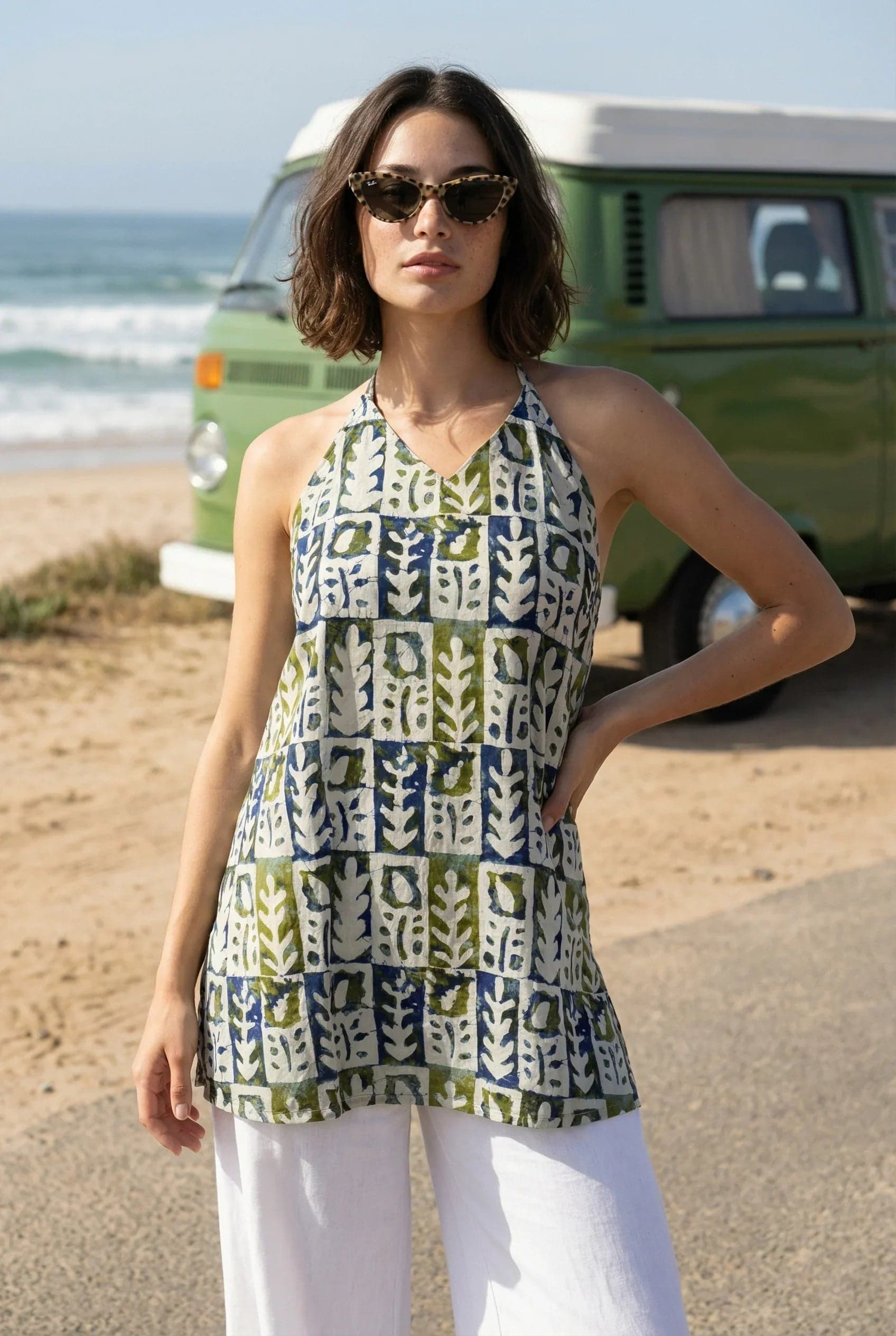 Multicolor Floral Printed Halter Neck Cotton Top For Women