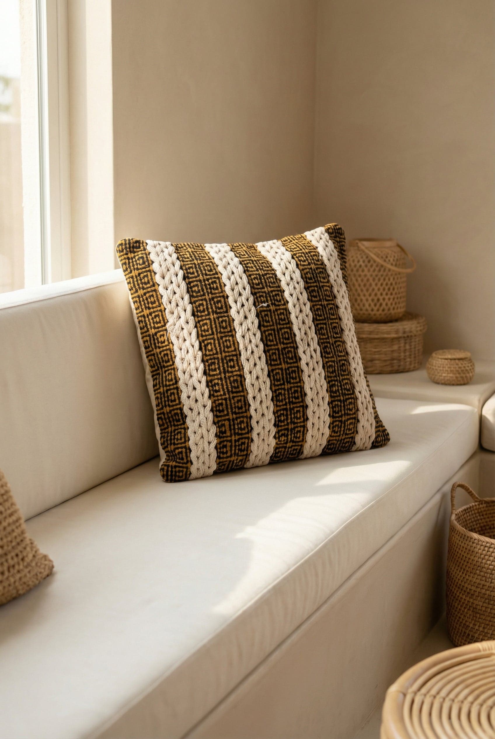 Black Cotton Breathable Embroidered Squared Cushion Cover
